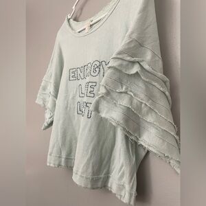 Free People Graphic Nava Pieced Tee in Light Blue Size Medium New Without Tags
